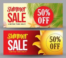 banner de vector de venta de verano conjunto de diseños para promoción de compras de vacaciones de verano
