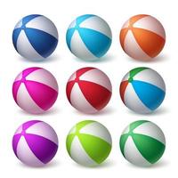 Beach Balls Vector Set in Colorful 3D Realistic Rubber or Plastic Material Isolated in White Background.