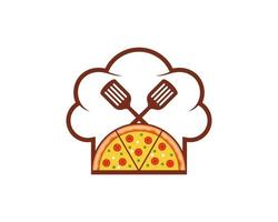 Chef hat with cross spatula and pizza inside vector