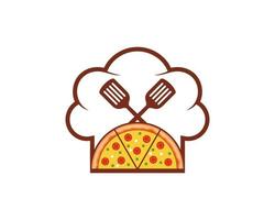 Chef hat with cross spatula and pizza inside vector