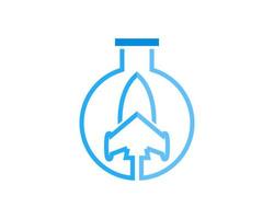 Simple bottle laboratory with rocket outline inside vector