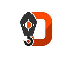 D letter initial with construction crane inside vector