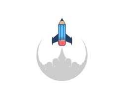 Circle smoke with flying pencil rocket inside vector