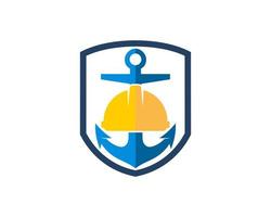Shield with anchor and safety helmet vector