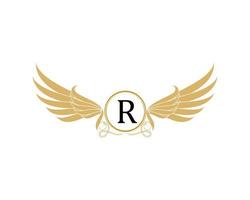 Abstract gold wing with R letter initial vector