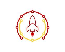 Circular circuit technology with rocket outline inside vector