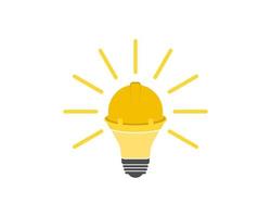 Shinning yellow bulb with safety helmet vector