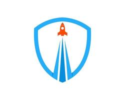 Simple shield with rocket gliding inside vector