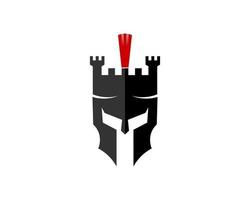 Spartan helmet with great fortress vector