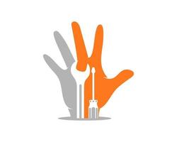 Hand repair with wrench and screwdriver logo vector