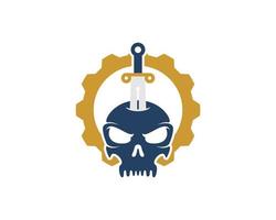 Mechanical gear with skull and sword on the top vector