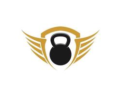 Abstract shield with wings and gym kettle bell vector