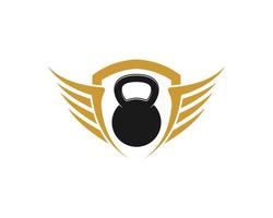 Abstract shield with wings and gym kettle bell vector