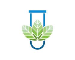 Simple bottle laboratory with technological leaf inside vector