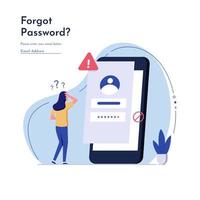 Woman forgot the password. Concept of forgotten password, key, account access, blocked access vector