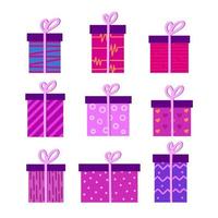 Gift Box with Ribbon set. Illustration for printing, backgrounds, covers, packaging, greeting cards, posters, stickers, textile, seasonal design. Isolated on white background. vector