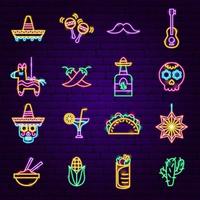 cinco de mayo iconos de neón vector