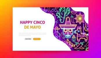 Happy Cinco de Mayo Neon Landing Page vector