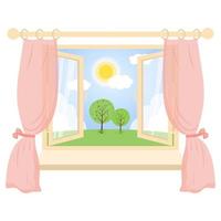 Open window with sunny day scene view. vector