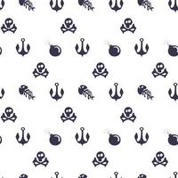 pattern with skull, bones, fish skeleton, bomb and anchor