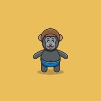 lindo bebé gorila con casco. personaje, mascota, icono, logotipo, dibujos animados y lindo diseño. vector