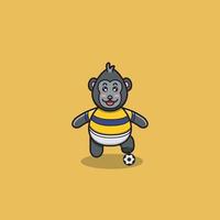 lindo bebé gorila con fútbol. personaje, mascota, icono, logotipo, dibujos animados y lindo diseño. vector