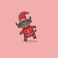 Happy Cute Buffalo With Christmas Costume. vector