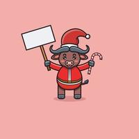 Cute Buffalo With Christmas Costume and Bring Candy, Banner. vector