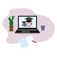 Home education at home, study via the Internet, online education, books, computer.Vector illustration vector