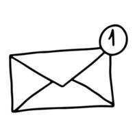 A letter with an icon drawn in the Doodle style.New e-mail.The envelope.Vector illustration