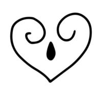 Heart with a curl and a drop drawn in the style of Doodle.Outline drawing with a line.Black and white image.Monochrome.A symbol of love.February 14.Vector illustration vector