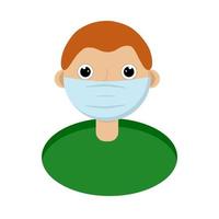 A young man in a protective medical mask.The teen is protected from the virus.Protection from viruses and diseases.A young man with red hair.Human head.Vector illustration vector