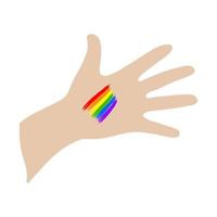 Open palm with light skin and a rainbow on the hand.Flat illustration.LGBT.Vector illustration vector