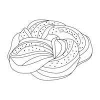 Twisted roll.Cakes in the style of Doodle.Outline drawing by hand.Black and white image.Monochrome.Bakery.Sweets.Sponge roll with poppy seeds.Vector illustration vector