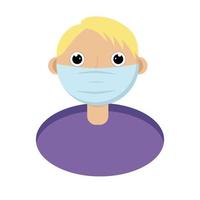 A young man in a protective medical mask.The teen is protected from the virus.Protection from viruses and diseases.The young man with the blond hair.Human head.Vector illustration vector