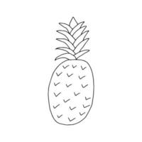 Pineapple with Doodle leaf illustration.Contour drawing of a peach isolated on a white background.Tropical fruit.Hand drawing with a line.Vector illustration vector