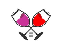 Crossed wine glass with window house in the middle vector