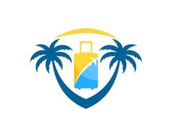 Abstract shield with palm tree and travel bag inside vector