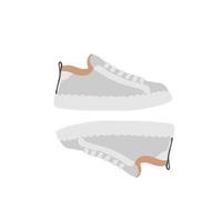 White sneakers in flat style. Pair of running shoes. vector