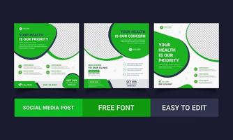 Medical Social Media Post Template, Editable Healthcare Social Media Banner Template. Social media post design free vector. Anyone can use This Design Easily vector