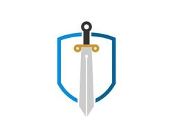 Simple shield with sword knight inside vector