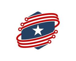 Abstract shield with double swoosh circuit vector