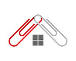 Two paperclip form a roof house with window in the middle vector