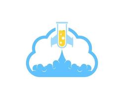 Simple cloud with laboratory rocket gliding inside vector