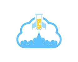 Simple cloud with laboratory rocket gliding inside vector