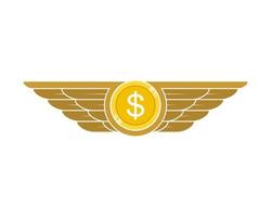 Circle shape with spread wings and money coins inside vector