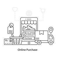 Ilustración de diseño lineal conceptual de compra en línea. vector