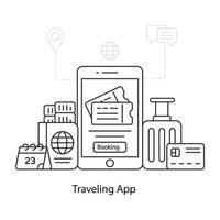 Mobile travelling app illustration in trendy design vector