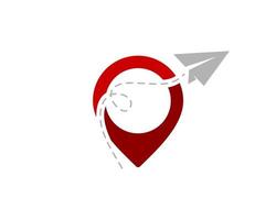 Red pin location with flying paper plane inside vector