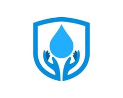 Shield outline with hand care and water drop vector